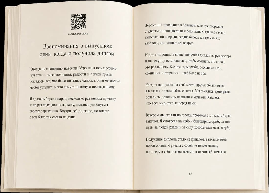 Открытый разворот книги воспоминаний